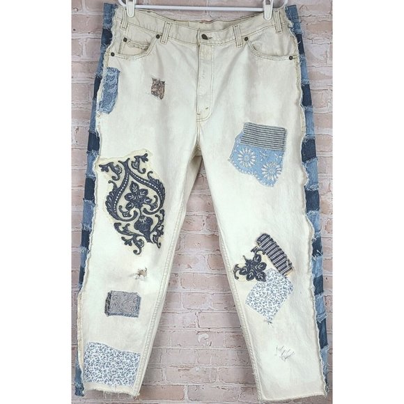 Denim - Designer Boyfriend Orange tab Levi 550 Jeans Size 18 upcycled 38 waist OOAK
